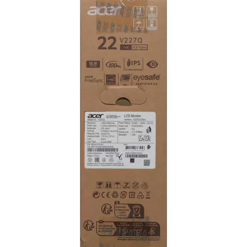 Монитор Acer 21.5" Vero V227QE3biv черный IPS LED 4ms 16:9 HDMI матовая 250cd 178гр/178гр 1920x1080 100Hz VGA FHD 2.85кг