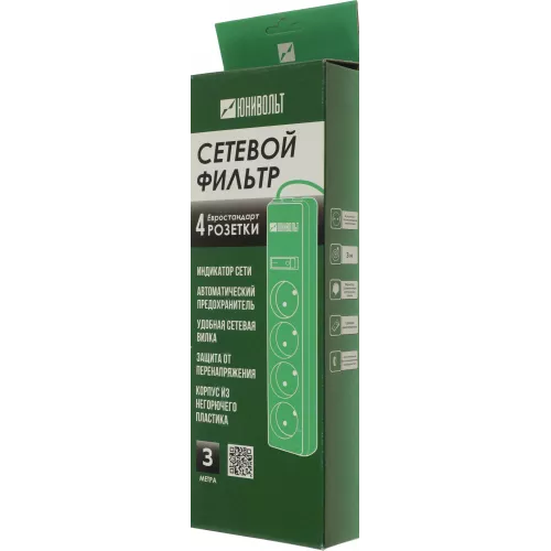 Сетевой фильтр Юнивольт 00-00000387 3м (4 розетки) белый (коробка)