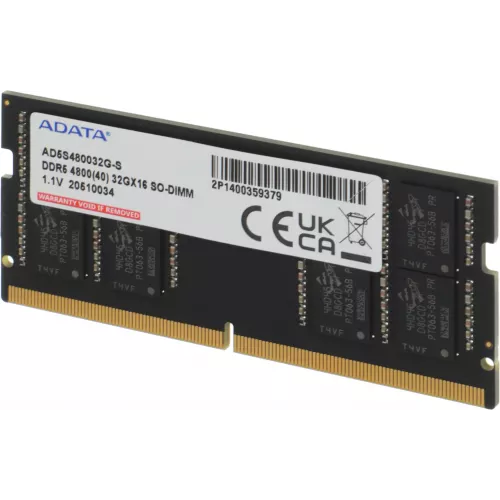 Память DDR5 32GB 4800MHz A-Data AD5S480032G-S RTL PC4-38400 CL40 SO-DIMM 262-pin 1.1В single rank Ret