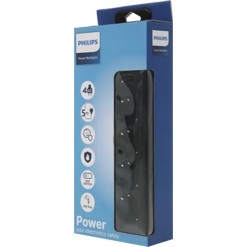 Сетевой фильтр Philips CHP2145BC/51 5м (4 розетки) черный (коробка)