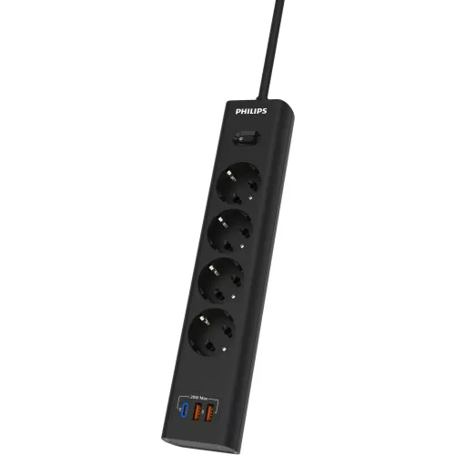 Сетевой фильтр Philips CHP4346BA/51 2м (4 розетки) черный (коробка)