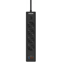 Сетевой фильтр Philips CHP4346BA/51 2м (4 розетки) черный (коробка)