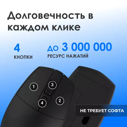 Мышь Оклик 201MW черный оптическая 1600dpi беспров. USB 4but (2070318)
