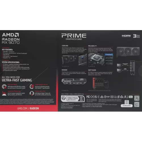Видеокарта Asus PCI-E 5.0 PRIME-RX9070-O16G AMD Radeon RX 9070 16Gb 256bit GDDR6 2120/20000 HDMIx1 DPx3 HDCP Ret