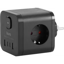 Сетевой разветвитель Buro BU-PW3UC-B (3 розетки) черный (коробка)