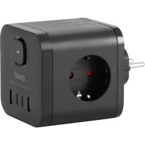 Сетевой разветвитель Buro BU-PW3UC-B (3 розетки) черный (коробка)