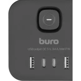 Сетевой разветвитель Buro BU-PW3UC-B (3 розетки) черный (коробка)