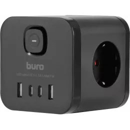 Сетевой разветвитель Buro BU-PW3UC-B (3 розетки) черный (коробка)