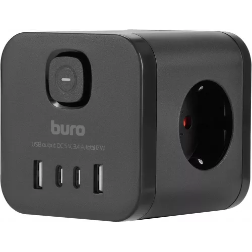 Сетевой разветвитель Buro BU-PW3UC-B (3 розетки) черный (коробка)