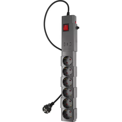 Сетевой фильтр Buro 600SPro-16-1.8-USB-G 1.8м (6 розеток) графитовый (коробка)