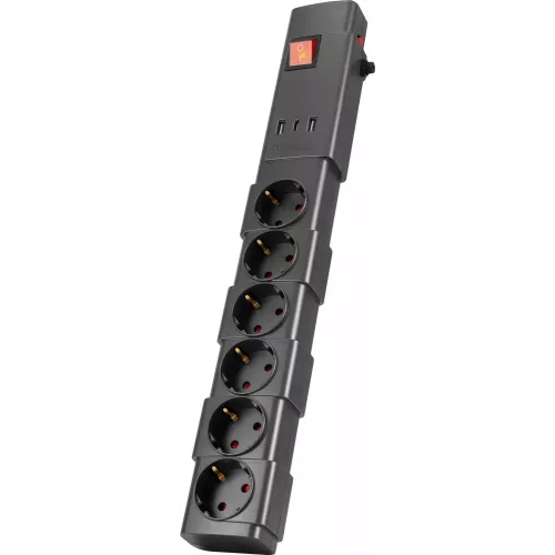 Сетевой фильтр Buro 600SPro-16-1.8-USB-G 1.8м (6 розеток) графитовый (коробка)