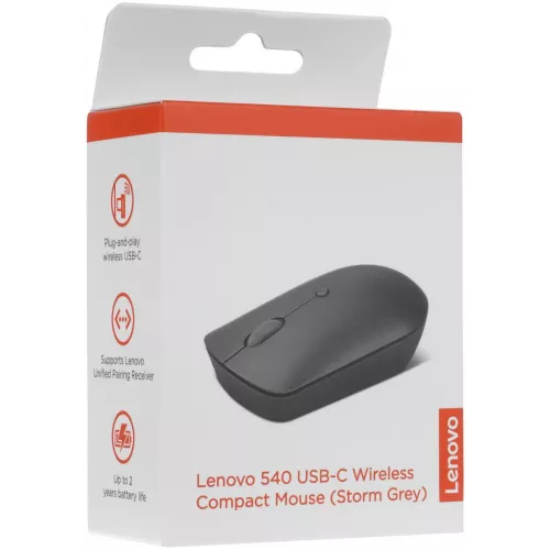 Мышь Lenovo 540 USB-C Wireless Compact темно-серый оптическая 2400dpi беспров. USB-C для ноутбука 3but (GY51D20867)