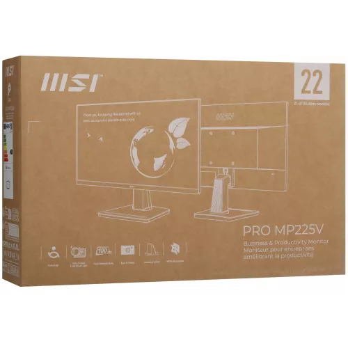 Монитор MSI 21.45" Pro MP225V черный VA 16:9 HDMI матовая 4000:1 300cd 178гр/178гр 1920x1080 100Hz VGA FHD 2.5кг