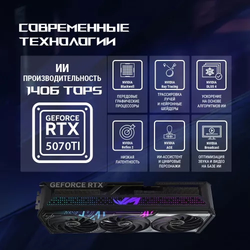 Видеокарта Asus PCI-E 5.0 ROG-STRIX-RTX5070TI-16G-GAMING NVIDIA GeForce RTX 5070TI 16Gb 256bit GDDR7 2452/28000 HDMIx2 DPx3 HDCP Ret