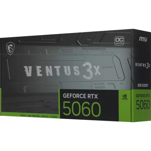 Видеокарта MSI PCI-E 5.0 RTX 5060 8G VENTUS 3X OC NVIDIA GeForce RTX 5060 8Gb 128bit GDDR7 2535/28000 HDMIx1 DPx3 HDCP Ret