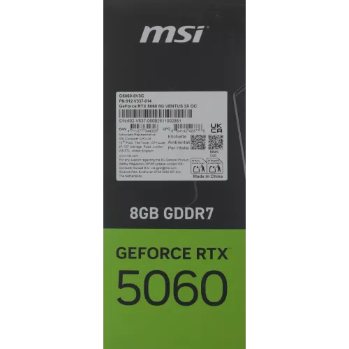 Видеокарта MSI PCI-E 5.0 RTX 5060 8G VENTUS 3X OC NVIDIA GeForce RTX 5060 8Gb 128bit GDDR7 2535/28000 HDMIx1 DPx3 HDCP Ret