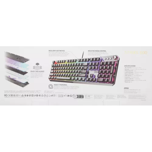 Клавиатура MSI STRIKE 600 Silent механическая серый/черный USB Multimedia for gamer LED (S11-04RU256-CLA) кабель 1.8м
