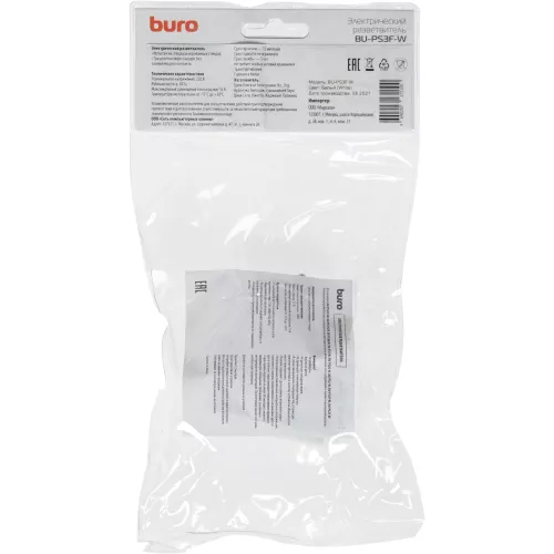 Сетевой разветвитель Buro BU-PS3F-W (3 розетки) белый (пакет ПЭ)