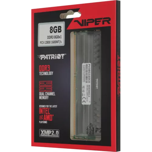 Память DDR3 8GB 1600MHz Patriot PV38G160C0 Viper 3 RTL Gaming PC3-12800 CL10 DIMM 240-pin 1.5В с радиатором Ret