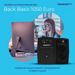 Источник бесперебойного питания Ippon Back Basic 1050 Euro 600Вт 1050ВА черный