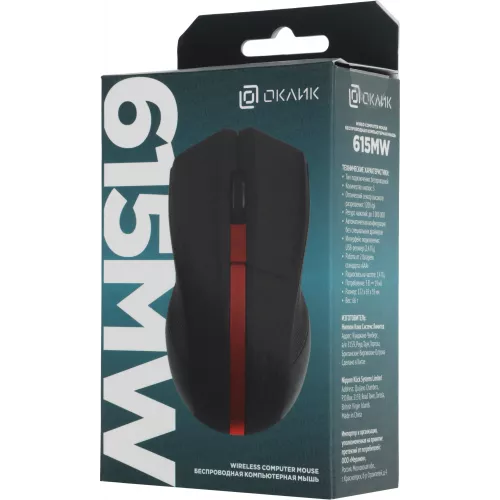 Мышь Оклик 615MW черный/красный оптическая 1200dpi беспров. USB для ноутбука 3but (412861)