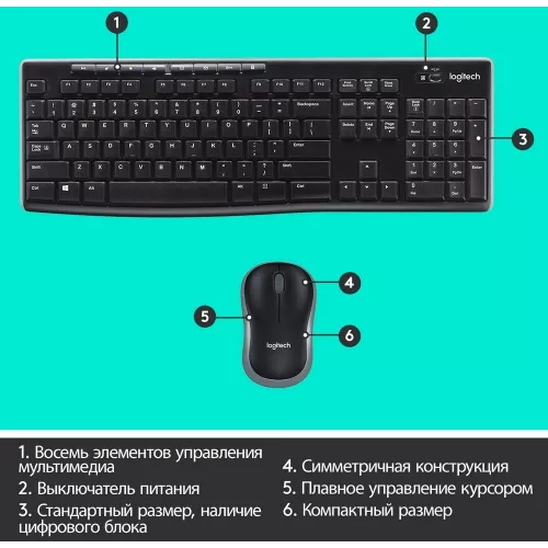 Клавиатура + мышь Logitech MK270 клав:черный мышь:черный USB беспроводная Multimedia (920-004518)