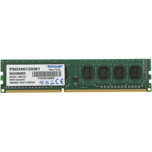 Память DDR3 4Gb 1333MHz Patriot PSD34G133381 RTL PC3-10600 CL9 DIMM 240-pin 1.5В single rank Ret