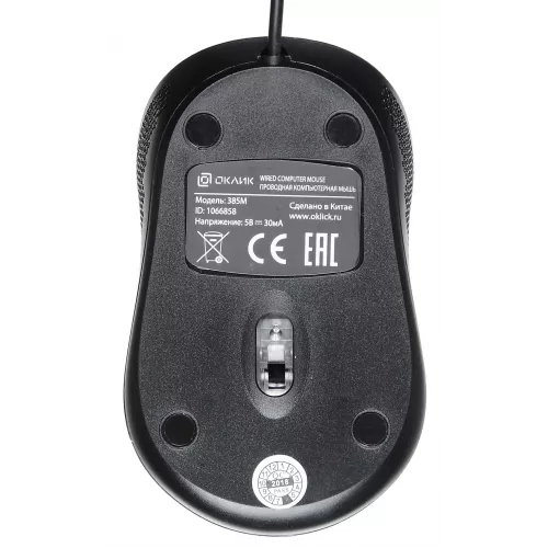 Мышь Оклик 385M черный оптическая 1600dpi USB для ноутбука 3but (1066858)