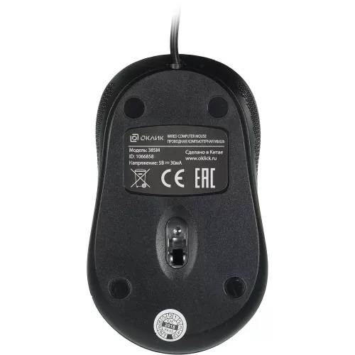 Мышь Оклик 385M черный оптическая 1600dpi USB для ноутбука 3but (1066858)