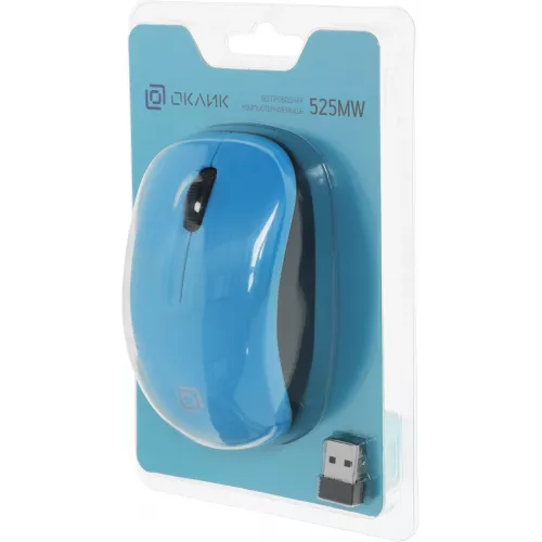 Мышь Оклик 525MW черный/голубой оптическая 1000dpi беспров. USB для ноутбука 3but (1090724)