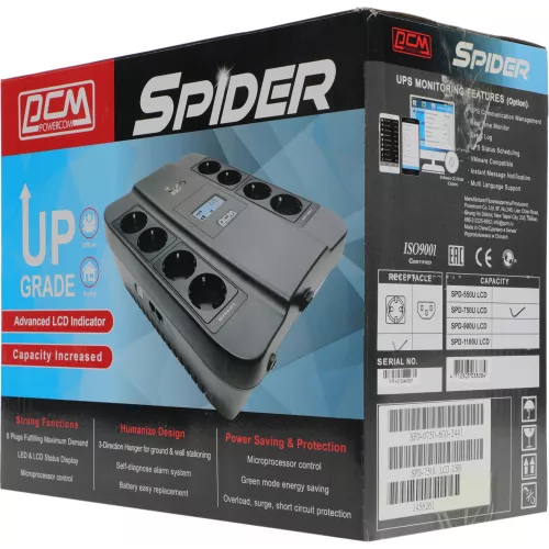Источник бесперебойного питания Powercom Spider SPD-750U LCD USB 450Вт 750ВА черный