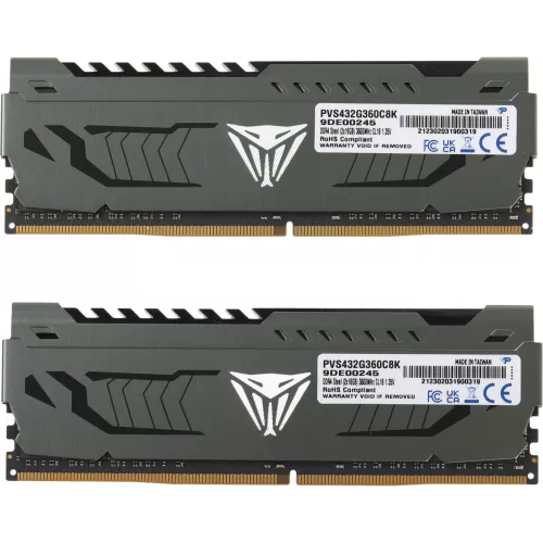 Память DDR4 2x16GB 3600MHz Patriot PVS432G360C8K Viper Steel RTL Gaming PC4-28800 CL18 DIMM 288-pin 1.35В single rank с радиатором Ret