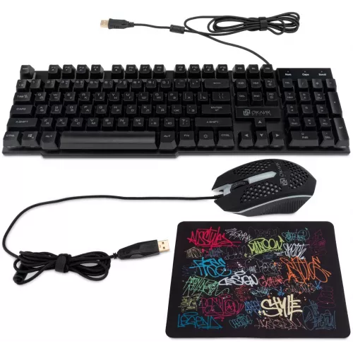 Клавиатура + мышь Оклик 400GMK клав:черный мышь:черный USB LED (1546779)