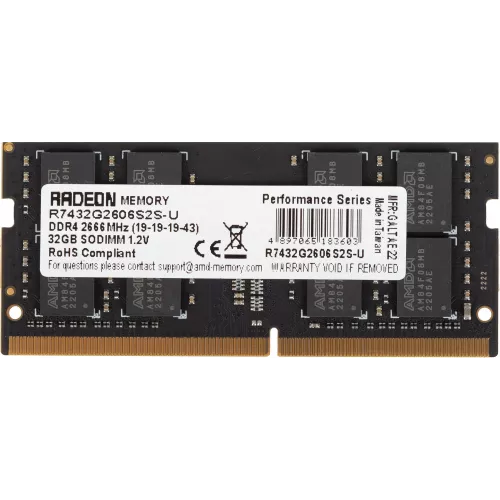 Память DDR4 32Gb 2666MHz AMD R7432G2606S2S-U Radeon R7 Performance Series RTL PC4-21300 CL19 SO-DIMM 260-pin 1.2В Ret