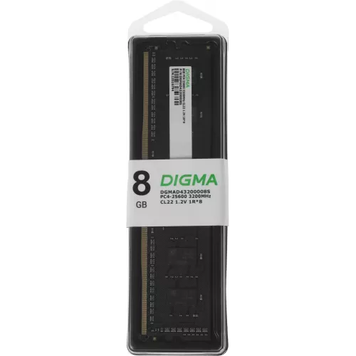 Память DDR4 8Gb 3200MHz Digma DGMAD43200008S RTL PC4-25600 CL22 DIMM 288-pin 1.2В single rank Ret