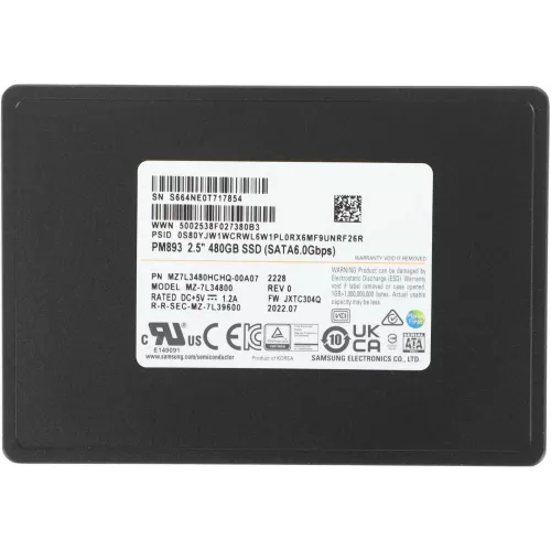 Накопитель SSD Samsung SATA-III 480GB MZ7L3480HCHQ-00A07 PM893 2.5" 1 DWPD OEM