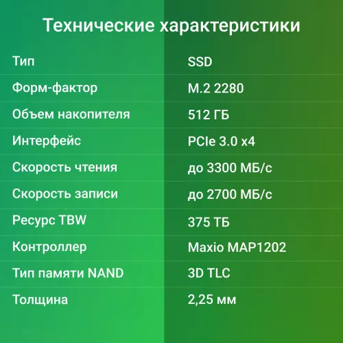 Накопитель SSD Digma PCIe 3.0 x4 512GB DGSM3512GM23T Mega M2 M.2 2280