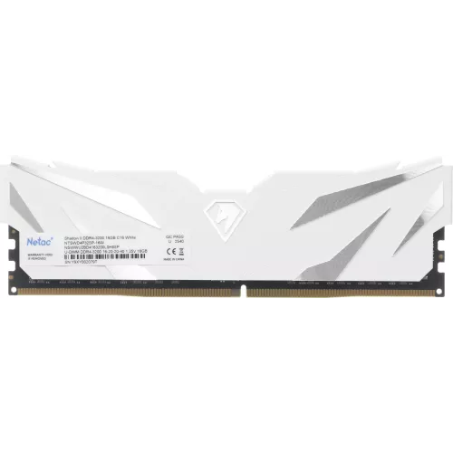Память DDR4 16GB 3200MHz Netac NTSWD4P32SP-16W Shadow II RTL Gaming PC4-25600 CL16 DIMM 288-pin 1.35В Intel с радиатором Ret