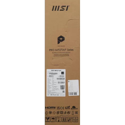 Монитор MSI 27" Pro MP271AP черный IPS LED 1ms 16:9 HDMI M/M матовая HAS Piv 300cd 178гр/178гр 1920x1080 100Hz VGA DP FHD 3.9кг