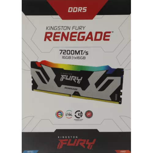 Память DDR5 16GB 7200MHz Kingston KF572C38RSA-16 Fury Renegade Black RGB RTL Gaming PC5-57600 CL38 DIMM 288-pin 1.45В single rank с радиатором Ret