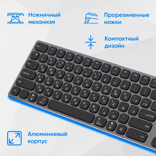 Клавиатура Оклик K867W серый/черный USB беспроводная BT/Radio slim Multimedia (2002130) кабель 1м