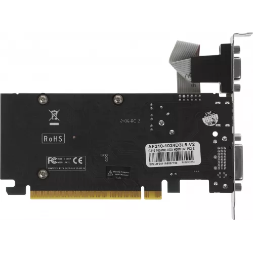 Видеокарта Afox PCI-E 2.0 AF210-1024D3L5-V2 NVIDIA G210 1Gb 64bit DDR3 520/1600 DVIx1 HDMIx1 CRTx1 HDCP Ret low profile