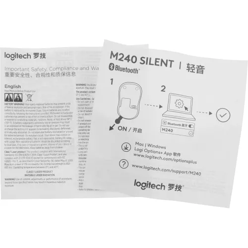 Мышь Logitech M240 Silent графитовый оптическая 4000dpi silent беспров. BT для ноутбука 2but (910-007078)