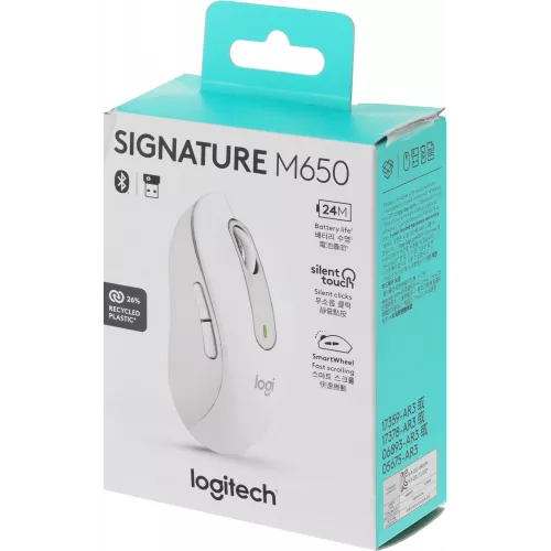Мышь Logitech M650 белый оптическая 4000dpi беспров. BT/Radio USB 4but (910-006261)