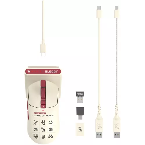 Мышь A4Tech Bloody R72 Ultra Duo белый/красный оптическая 20000dpi беспров. USB/USB-C 7but (R72 ULTRA DUO PIXELS RED)
