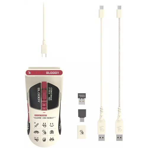 Мышь A4Tech Bloody R72 Ultra Duo белый/красный оптическая 20000dpi беспров. USB/USB-C 7but (R72 ULTRA DUO PIXELS RED)
