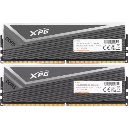 Память DDR5 2x16GB 6000MHz A-Data AX5U6000C3016G-DCCARGY XPG Caster RGB RTL Gaming PC5-48000 CL30 DIMM ECC 288-pin 1.35В kit single rank с радиатором Ret