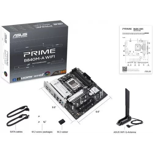 Материнская плата Asus PRIME B840M-A WIFI Socket AM5 AMD B840 4xDDR5 mATX AC`97 8ch(7.1) 2.5Gg RAID+HDMI+DP