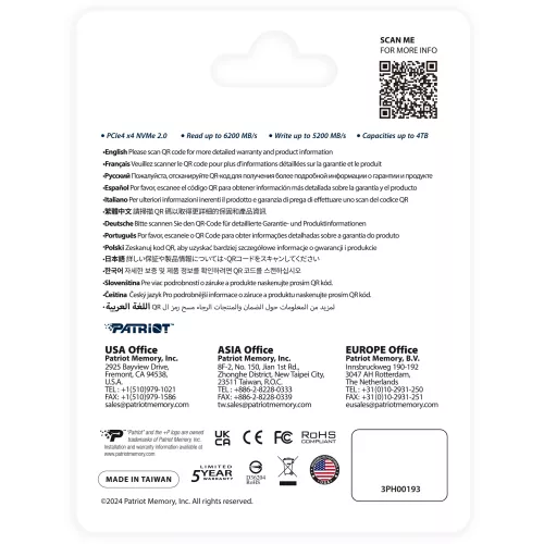 Накопитель SSD Patriot PCIe 4.0 x4 1000GB P400VP1TBM28H P400 V4 M.2 2280