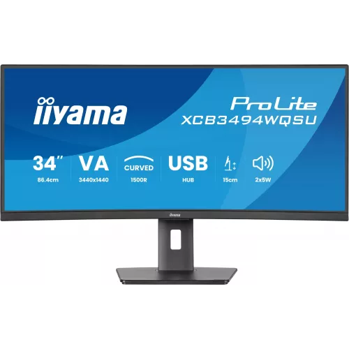 Монитор Iiyama 34" ProLite XCB3497WQSNPH-B1 черный VA LED 21:9 HDMI M/M Cam матовая HAS Piv 3000:1 350cd 178гр/178гр 3440x1440 120Hz FreeSync Premium DP UW USB 9.7кг